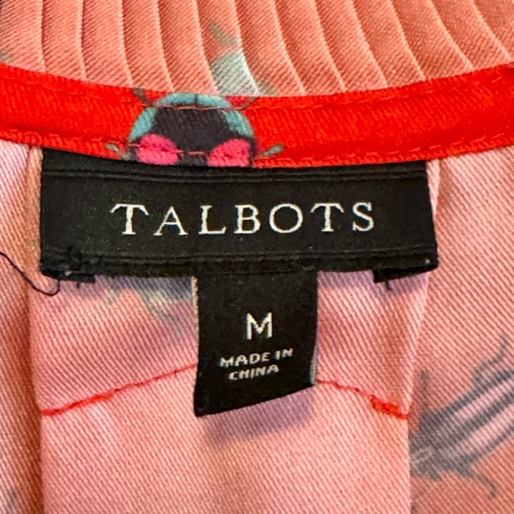 Talbots Red Ruffled Mandarin Collar Beetle Bug Print Blouse - Picture 6 of 7